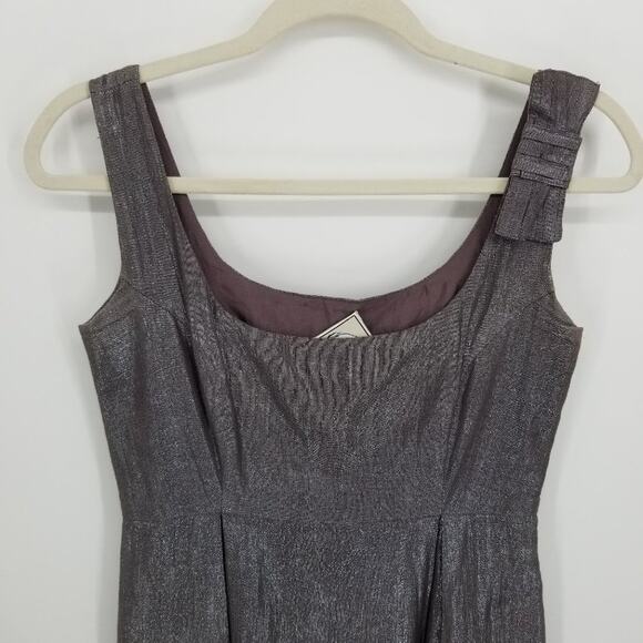 Anthropologie Yoana Baraschi Metallic Bow Dress 4 A Line Pleated Sleeveless - Picture 5 of 10